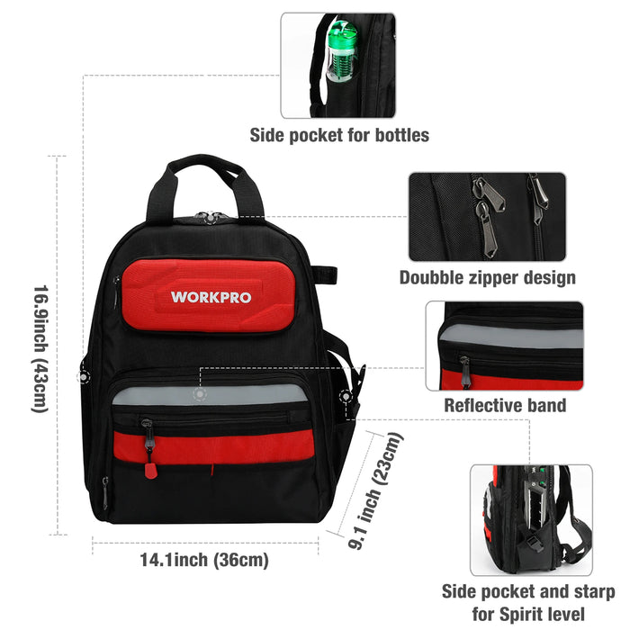 WORKPRO 2021 Nueva bolsa de herramientas Mochila de 17 '' Bolsa organizadora impermeable