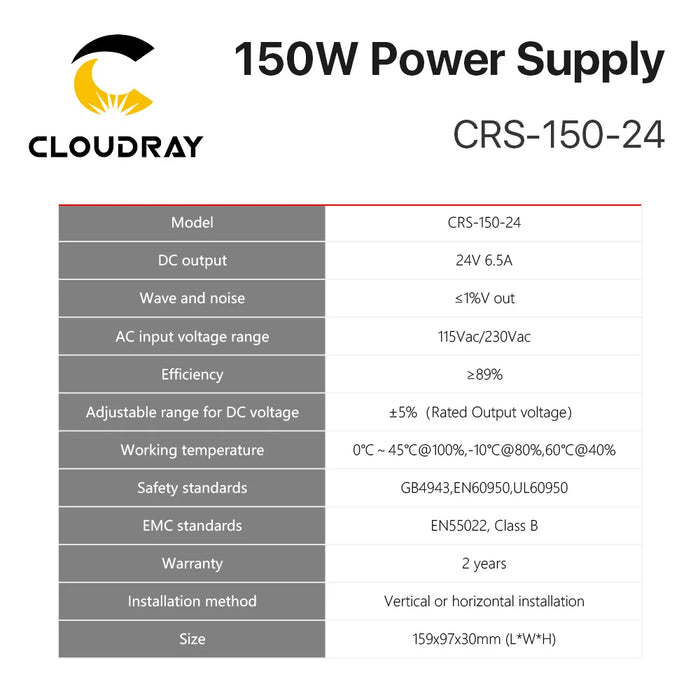 Cloudray CRS-150 Switching Power Supply 24V 150W 6.5A Switching Power