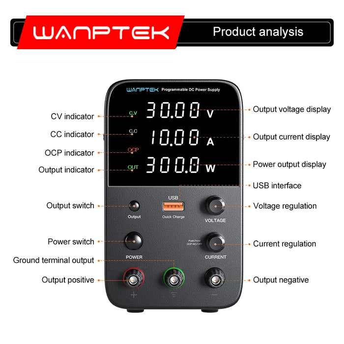 Adjustable DC Power Supply 30V to 160V  Lab Programmable Memory