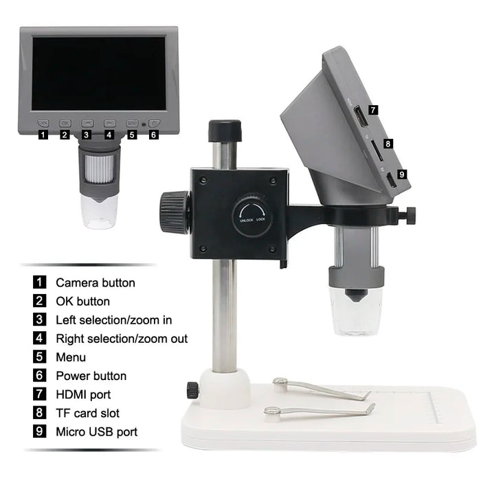 1000X WiFi Digital Microscope with HDMI Compatibility and 4.5" HD Display - 1080P Video Microscope with Remote Control for PC, Phone, and Tablet