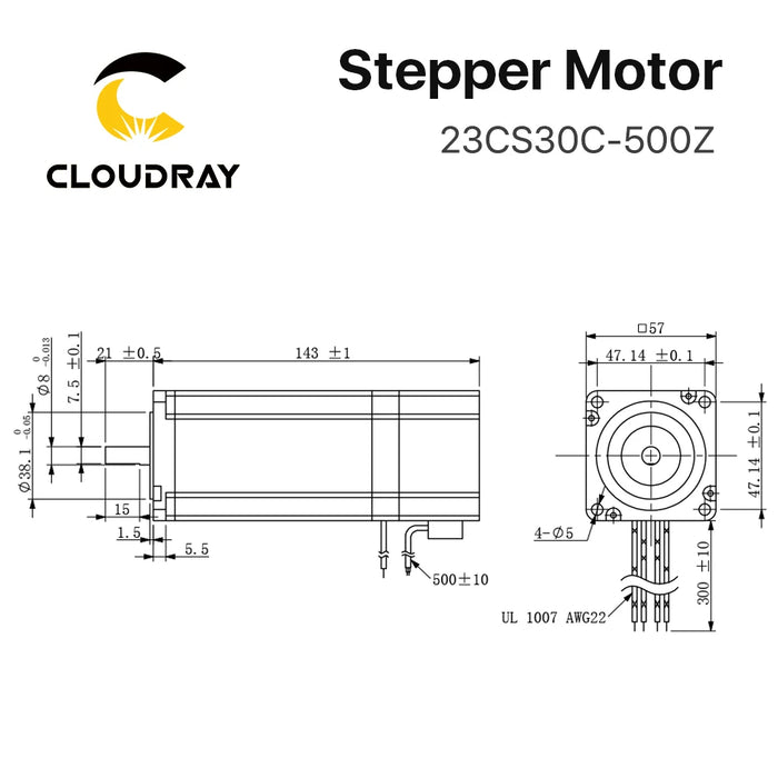 Cloudray Nema 23 Stepper Motor – 2 Phase, 143mm, 3N.m, 5.0A