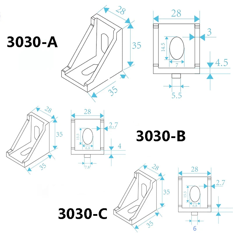 Conector de aluminio en ángulo negro/plateado, soporte de esquina 3030, 5 uds./10 Uds. 
