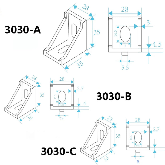 Aluminum Profile Corner Bracket Fitting – 20x20, 30x30, 30x60, 40x40, 40x80 – Black/Silver Connectors (5pcs/10pcs)