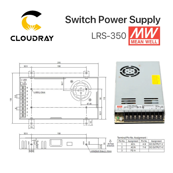 Meanwell LRS-350 Switching Power Supply – 12V, 24V, 36V, 48V, 350W