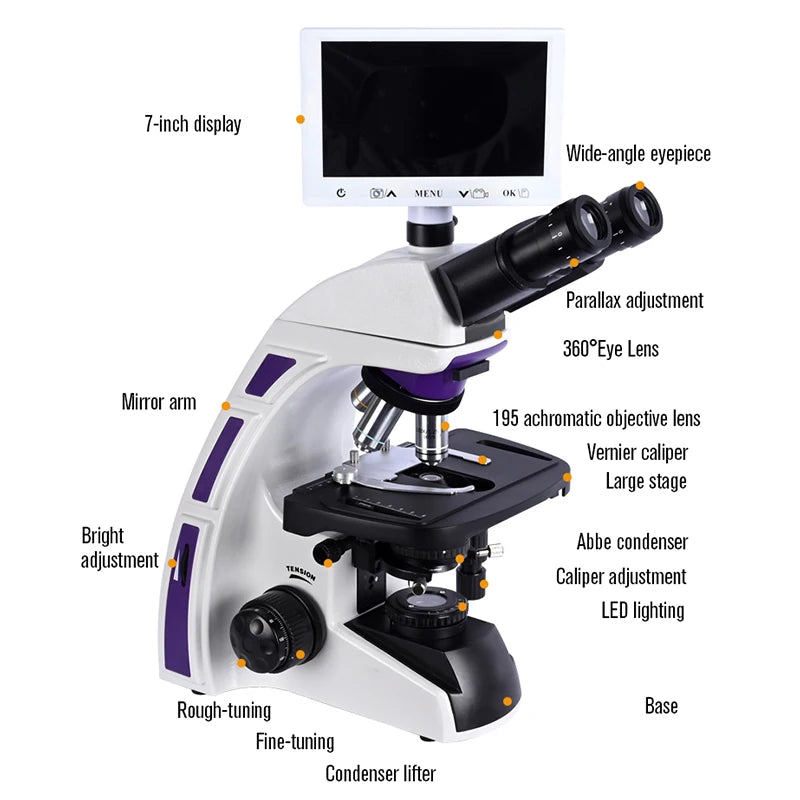 Microscope Cvbs Professional Lab Biological HD Trinocular Microscope – 2500X Zoom + US ...