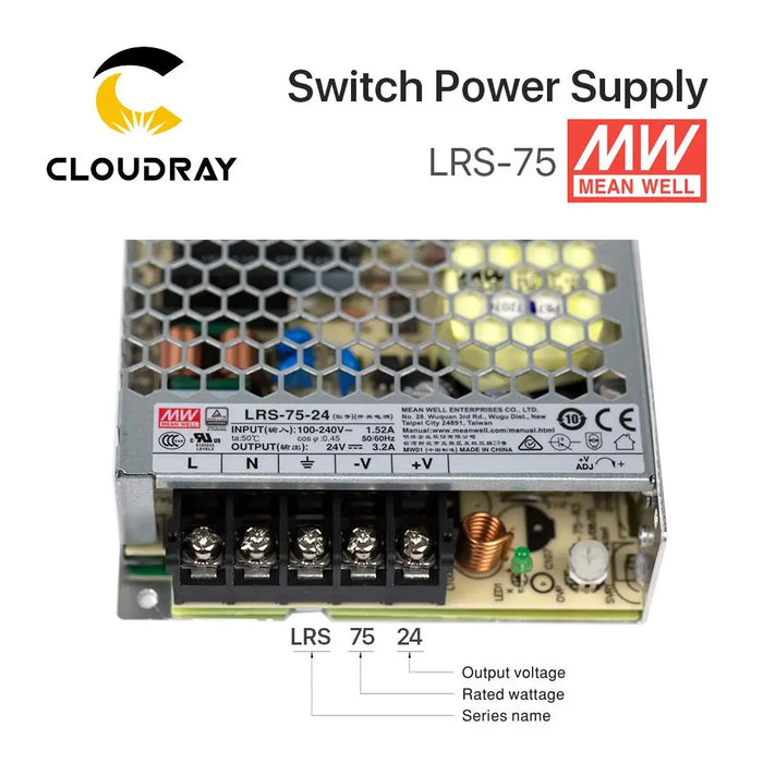 Meanwell LRS-75 Switching Power Supply – 12V 6A / 24V 3.2A, 75W