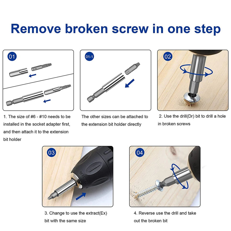 Juego de brocas extractoras de tornillos dañados, 22 Uds., Extractor de tornillos pelados