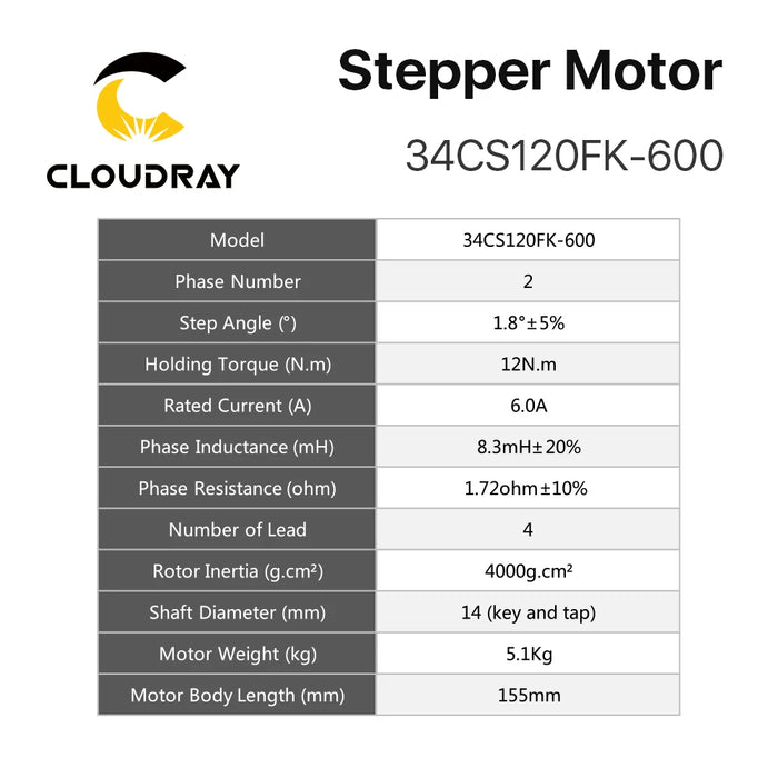 Nema 34 Stepper Motor - 155mm, 12N.m, 6.0A, 2-Phase High Torque Stepping Motor