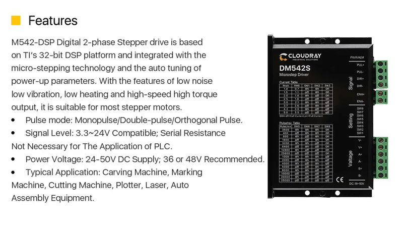 Cloudray NEMA 23 Stepper Motor Kit 1.5N.m 2.8A DM542S 18–50V