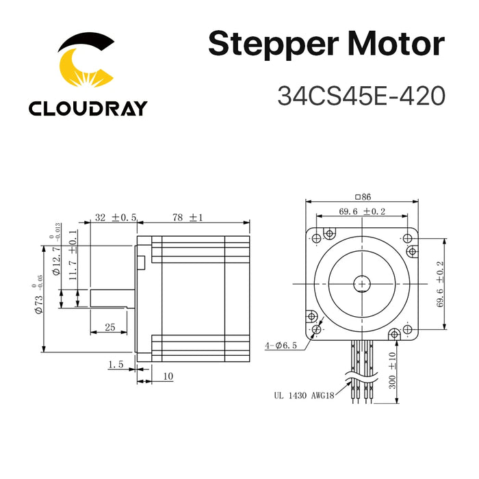 Nema 34 Stepper Motor - 78mm Body, 4.5N.m, 4.2A, 2-Phase, 4-Lead Design