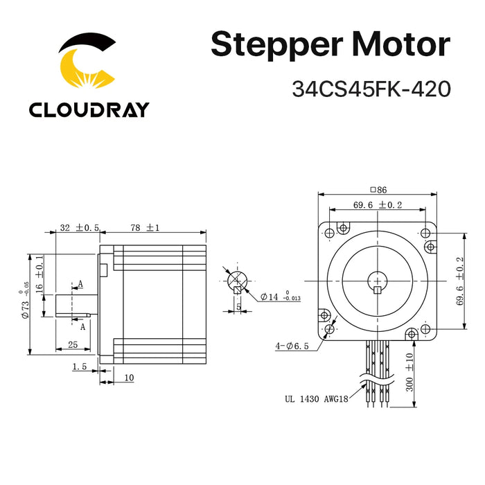 Cloudray Nema 34 Open Loop Stepper Motor Kit with 4.5N.m Torque and DM860S Driver - 4.2A