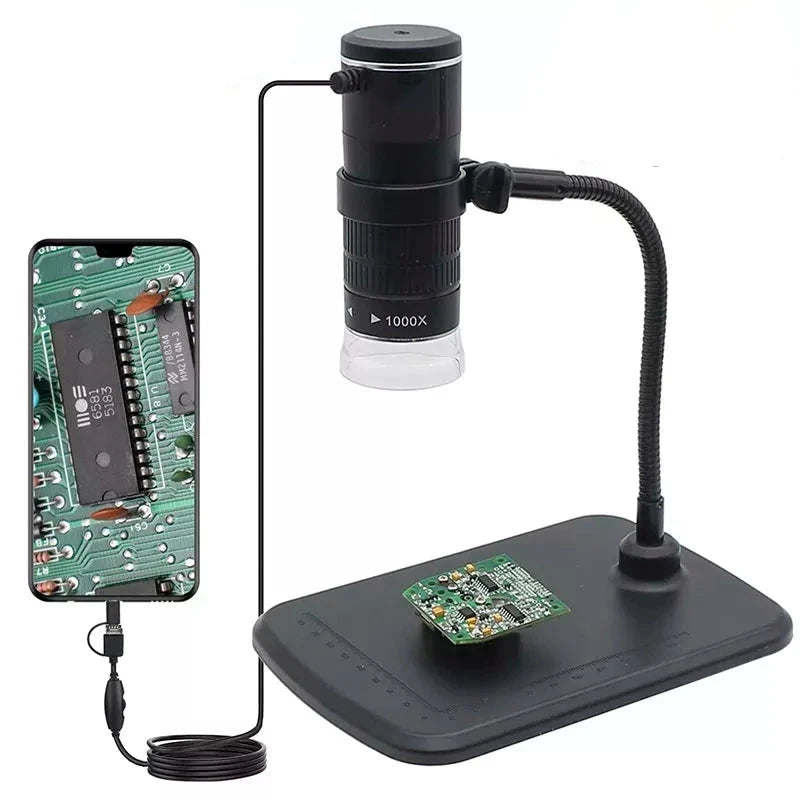 Microscopio digital USB 1000X con lámpara LED de 8 soportes tipo C Android PC 