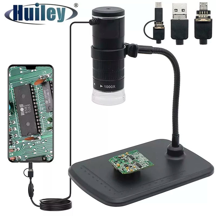 1000X USB Digital Microscope with 8 LED Lights - Type-C and Android/PC Compatible for Watch, PCB, and Skin Inspection