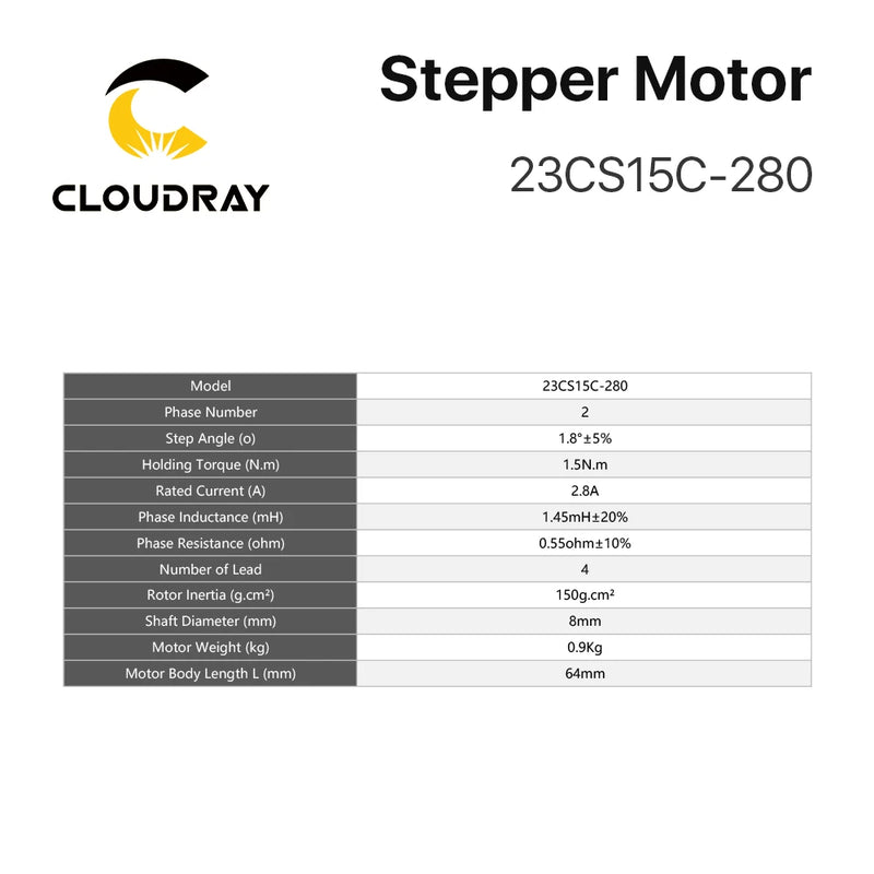 Cloudray NEMA 23 Stepper Motor Kit 1.5N.m 2.8A DM542S 18–50V