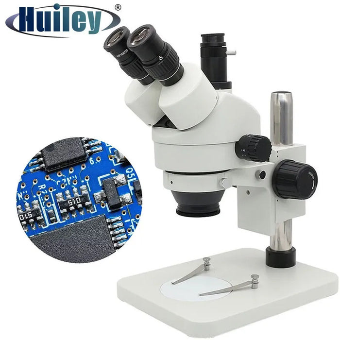 Trinocular Stereo Microscope 7X-45X Zoom – Simul-Focal Circuit Board &amp; Phone Repair Soldering Tool with WF10X/20mm Eyepiece