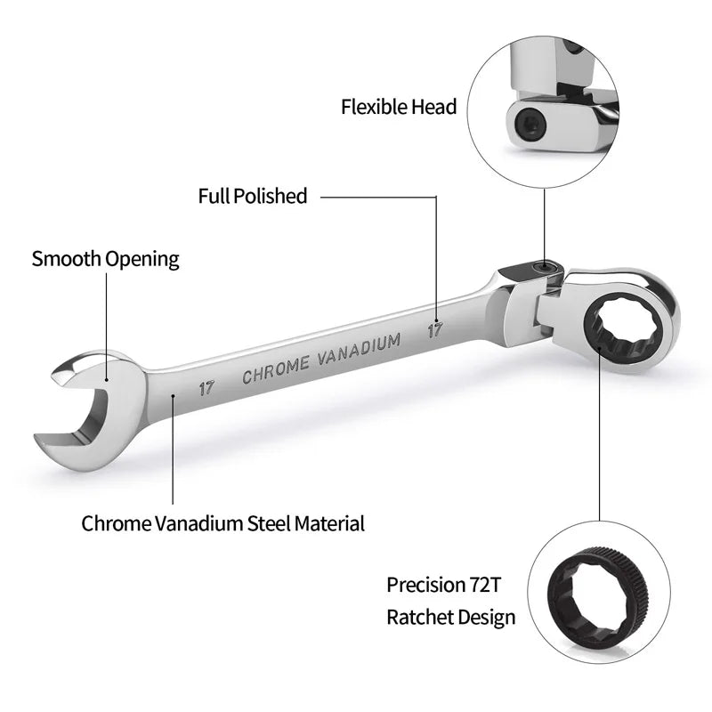 Flex Head Ratchet Wrench Spanner Socket Tool Set