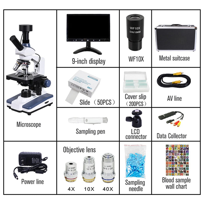 HD Digital Biological Lab Microscope with 9-Inch LCD Screen and 5MP Electronic Eyepiece – Complete Lab Kit