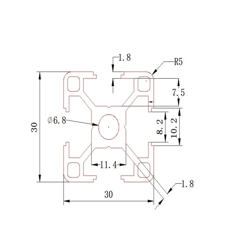 Perfil de aluminio estándar europeo negro 3030