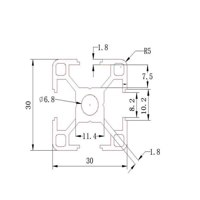 30x30 Black Modular Aluminum Profile System - L100 to 1000mm