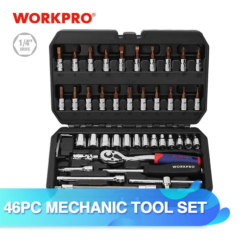 Juego de herramientas WORKPRO 35-48PCS para herramientas de reparación de automóviles, juego de enchufes métricos de 1/4"