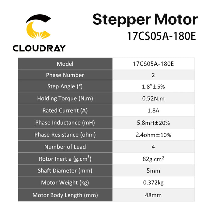 Cloudray 48 mm Nema 17 Schrittmotor 52 N.cm 1,8 A 2 Phasen mit 4 Anschlüssen 