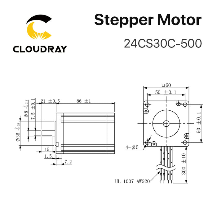 Nema 24 2-Phase Stepper Motor - 60mm, 3N.m, 5A, 4-Lead with Cable