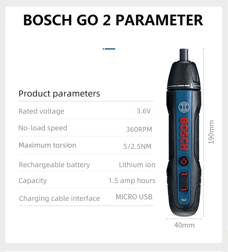 Bosch Go2 Electric Screwdriver Set 3.6V Rechargeable
