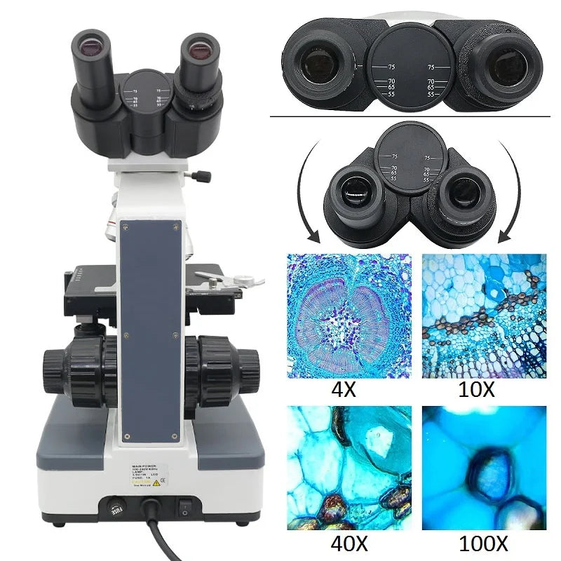 Microscopio binocular con fuente de luz de microscopio biológico 40-1600X 