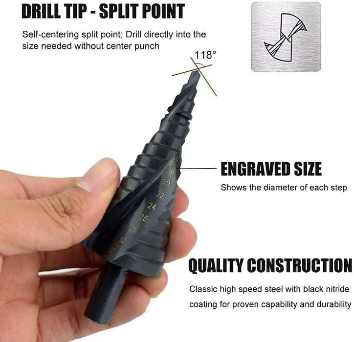 3PCS 4-32mm HSS Cobalt Step Drill Bit Set Nitrogen High Speed Steel