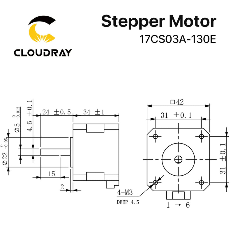 Motor paso a paso Nema 17 de Cloudray 34mm 28N.cm 1.3A motor paso a paso de 2 fases 