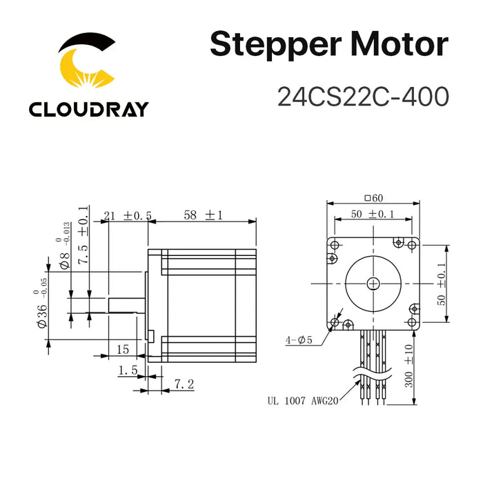 Nema 24 Stepper Motor Kit - 2-Phase, 2.2N.m, 4A, 18-50VAC