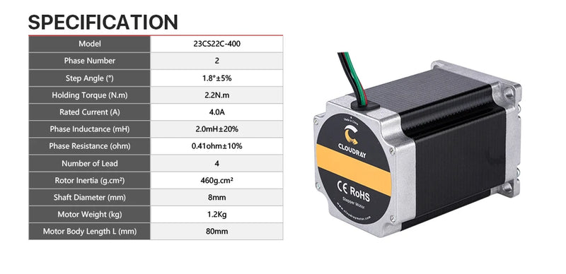 Cloudray NEMA 23 2.2N.m 4.0A Stepper Motor Kit Open Loop DM556S 18–50V