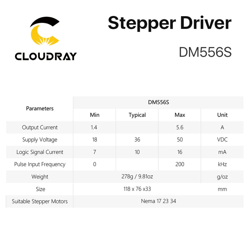 Cloudray NEMA 23 Stepper Motor Kit 3.0N.m 5.0A DM556S CNC