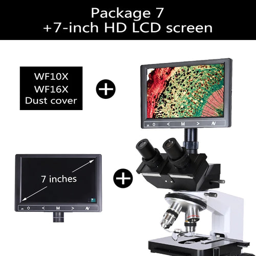 Professional 40x-1600x Biological Trinocular Microscope with HD 7" LCD