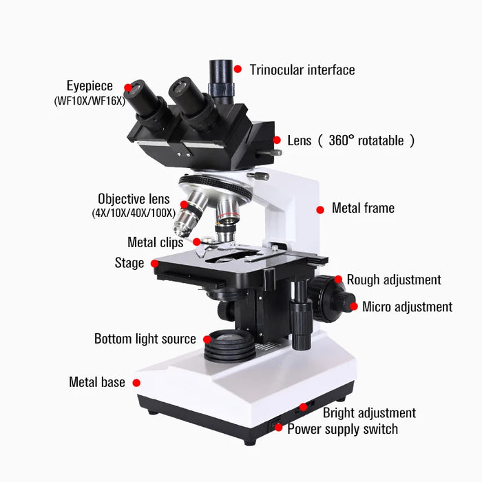 Professional 40x-1600x Biological Trinocular Microscope with HD 7" LCD