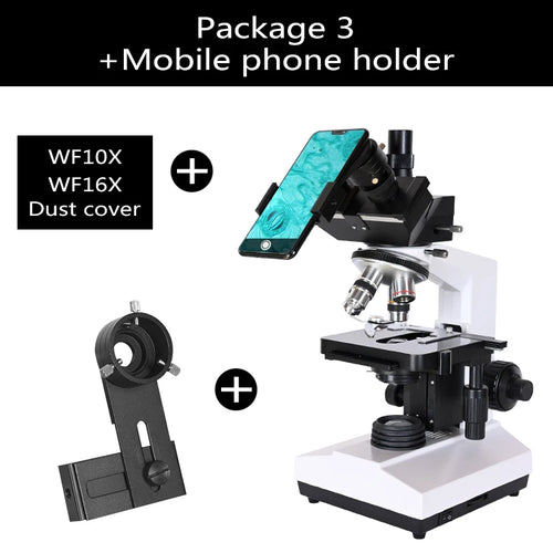 Microscopio trinocular HD biológico de laboratorio profesional zoom 1600X 