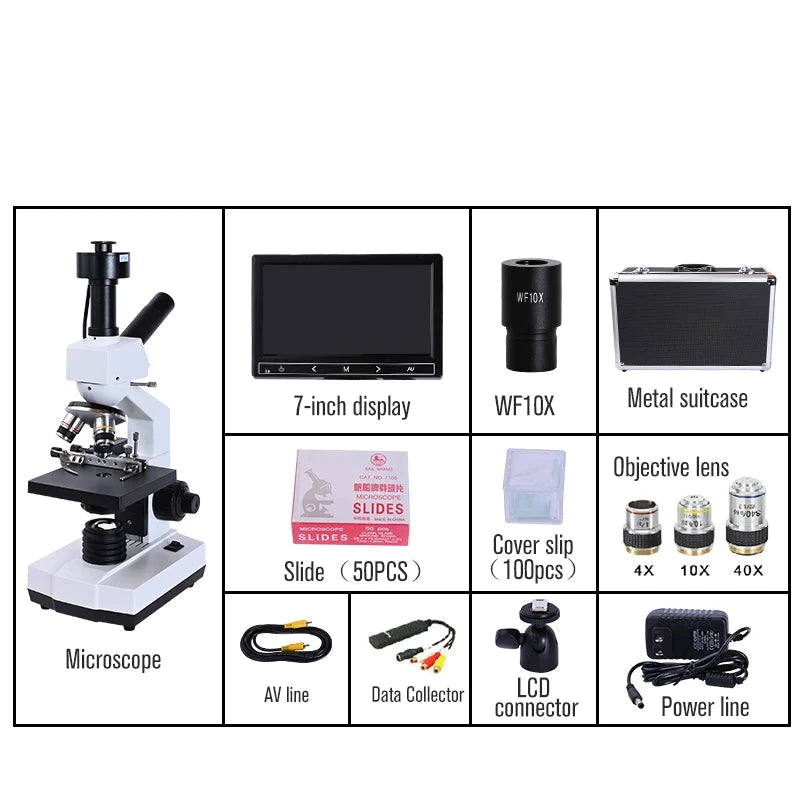 Microscopio de ácaros OSEELANG 5MP HD pantalla de 7 pulgadas laboratorio biológico 