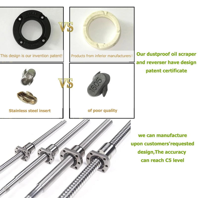Husillo de bolas C5 SFU1605, tuerca de bola única, extremo personalizable mecanizado para CNC 