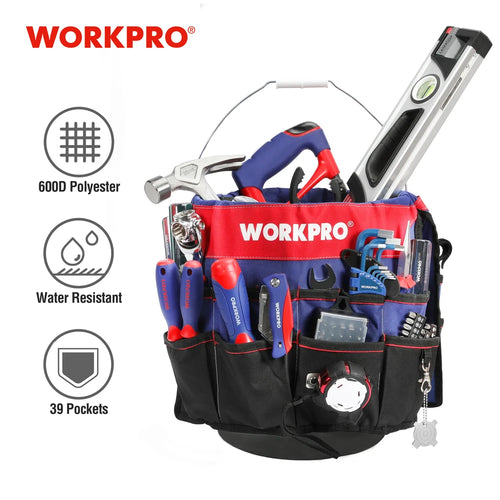 WORKPRO Cubo organizador de herramientas de 5 galones, bolsa de herramientas Bucket Boss con 51