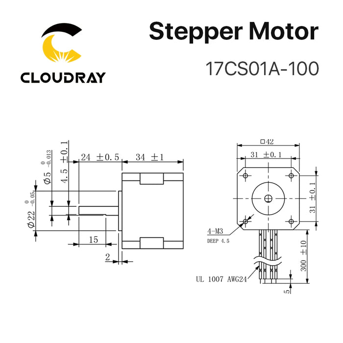 Nema 17 Stepper Motor - 42mm 2-Phase, 1A, 15Ncm Stepping Motor