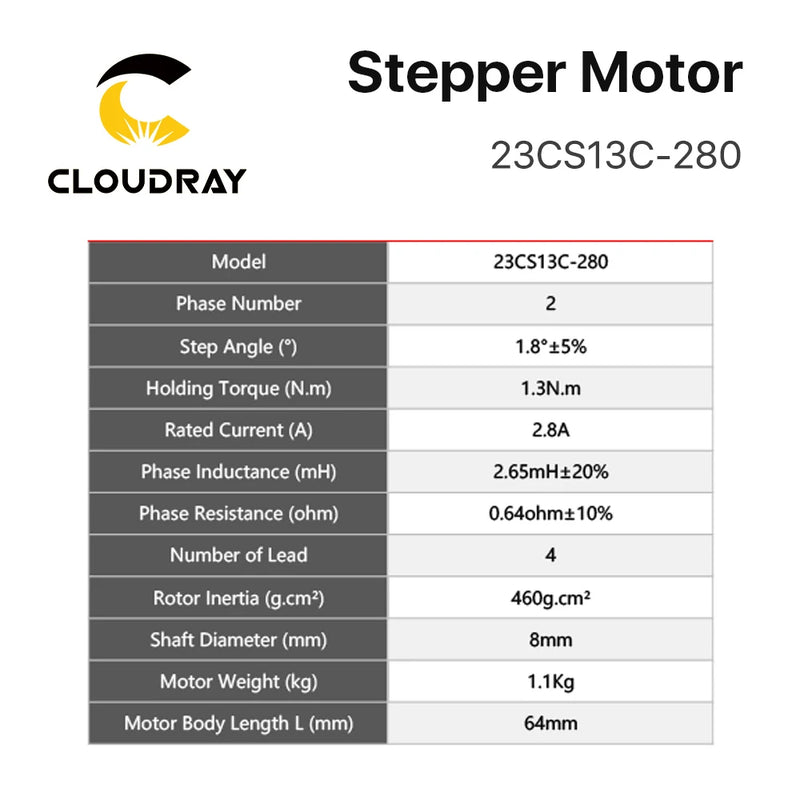 Motor paso a paso Nema 23, 64 mm, 2 fases, 1,3 Nm, 2,8 A, 4 conductores 