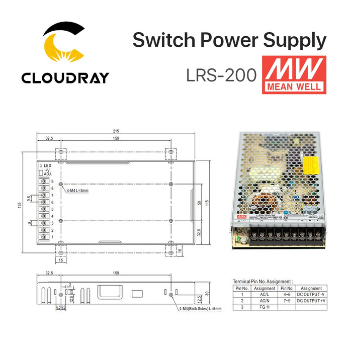 Meanwell LRS-200 Switching Power Supply – 12V, 24V, 36V, 48V, 200W