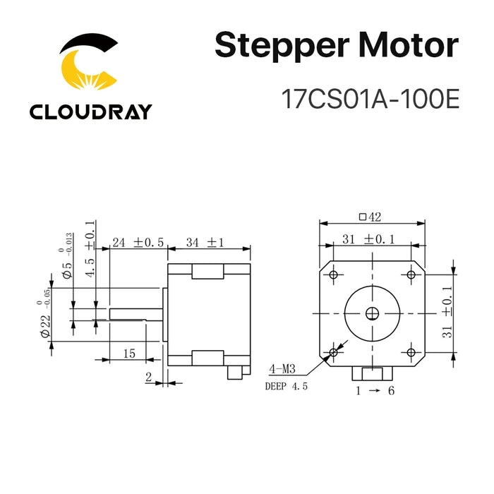 Nema 17 Stepper Motor - 42mm 2-Phase, 15Ncm, 1A with DuPont Connector