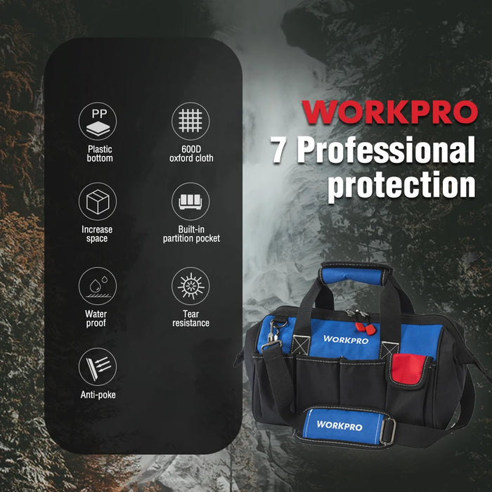 WORKPRO 14" Tool Bags Waterproof Base Tool Storage Bags Shoulder Bag