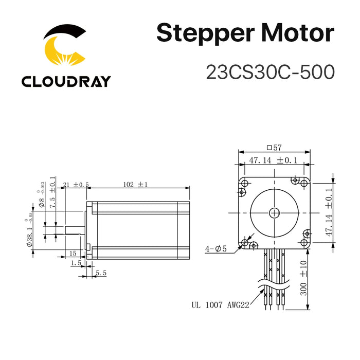 Cloudray Nema 23 Open Loop Stepper Motor Kit – 2 Phase, 3N.m, 5.0A