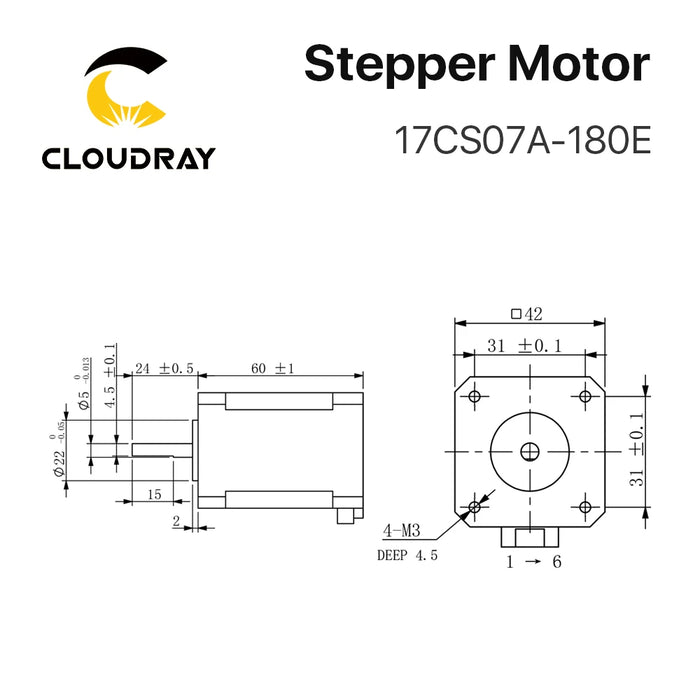 Nema17 Schrittmotor 60 mm 2 Phasen 71 Ncm 1,8 A Schrittmotor mit DuPont 