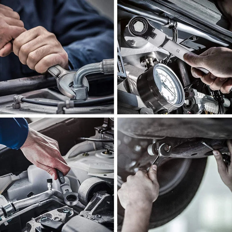 Flexible Pivoting Head Ratchet Wrench Spanner Garage Metric hand Tool