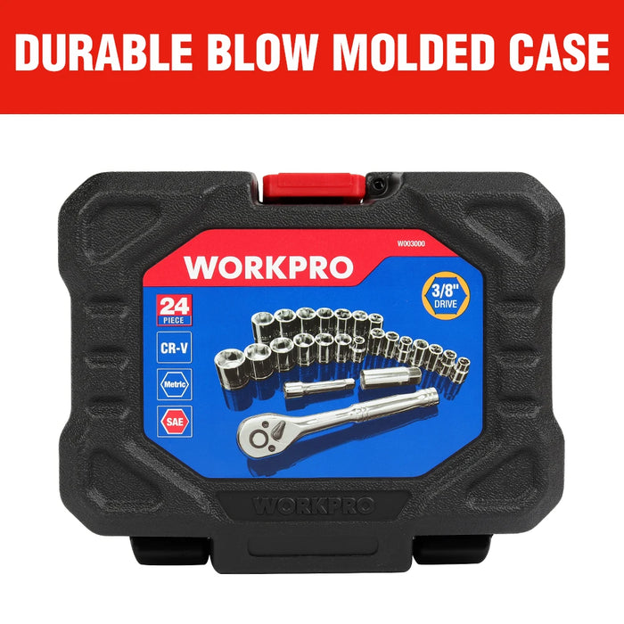 WORKPRO 24PCS Tool Set Wrench Socket Set 3/8" Ratchet Wrench Socket