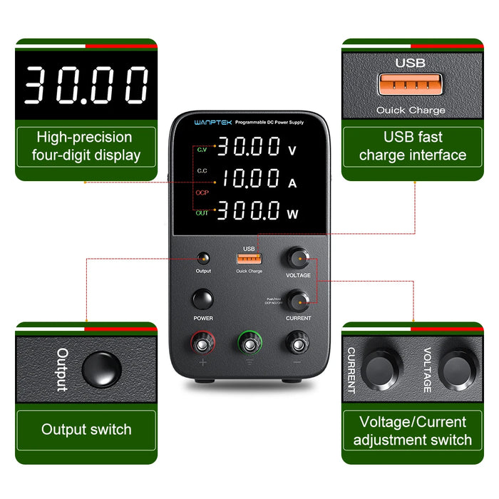 Adjustable DC Power Supply 30V to 160V  Lab Programmable Memory