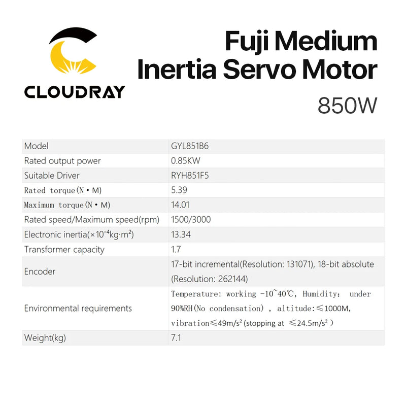 Kits de controlador de servomotor Cloudray Fuji 850W CA 14.01Nm 1500r/min 